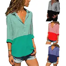 Новинка весна осень женские цветочные с v-образным вырезом с длинным рукавом Рабочие Рубашки женские офисные Топы в полоску для бизнеса