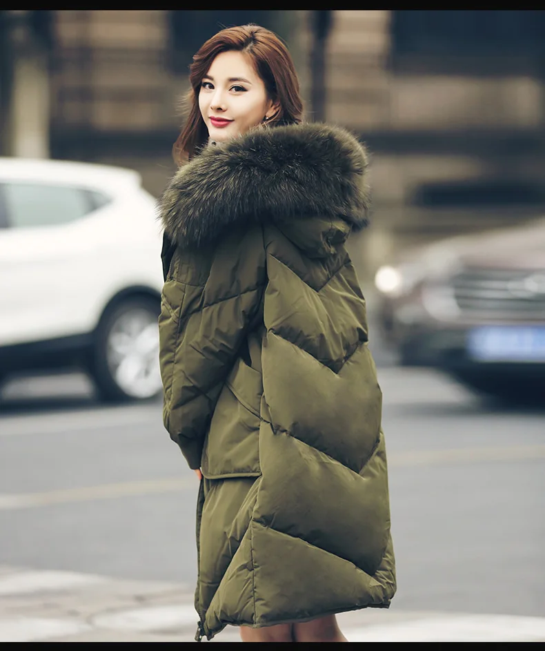 Women Winter Down Jacket Overknee Long Padded Parkas Hooded Real Fur Collar Loose Down Coats Korean Women 2018 Big Pockets AS016 (2)