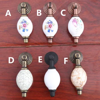 

vintage rural ceramic drawer shoe cabinet knobs pulls black white bronze shaky drop pendant dresser door handle knobs