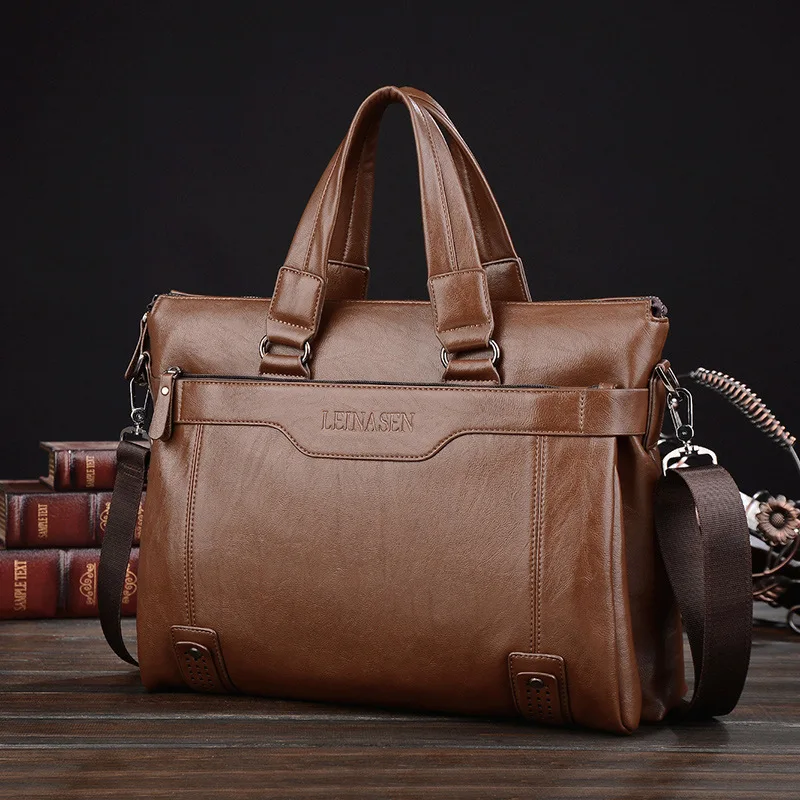 

New Top-handle Handbag 14' Business Briefcase Portfolio PU Leather Men Crossbody Shoulder Bag Men's Messenger Bag