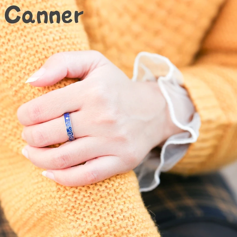 Canner, 925 пробы, серебряное, синее кольцо, Романтическая звезда, луна, планета, кольца для женщин, Ван Гог, пара колец, мужские свадебные украшения, подарок А4
