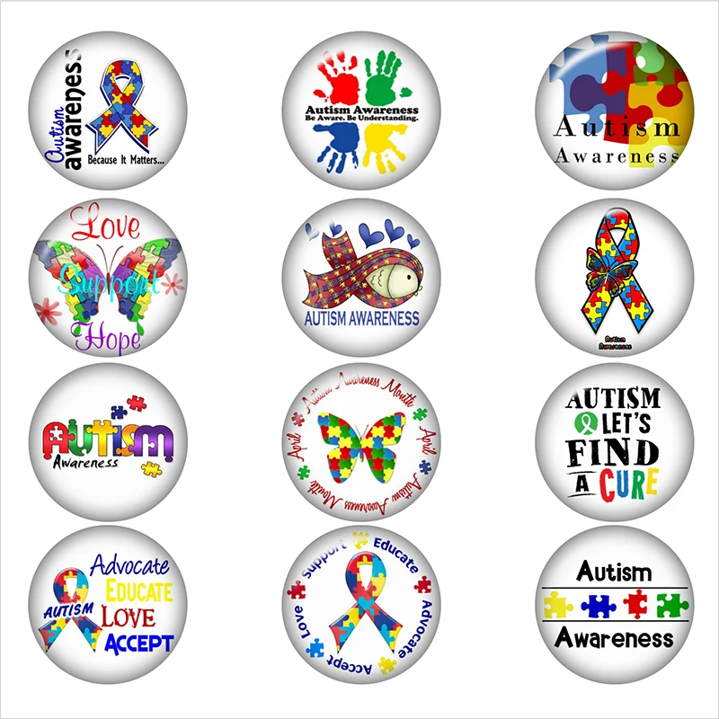 Ginger Glass Snap Button Jewelry Ribbon Autism Awareness Classic For DIY 18MM Bracelet Necklace | Украшения и аксессуары