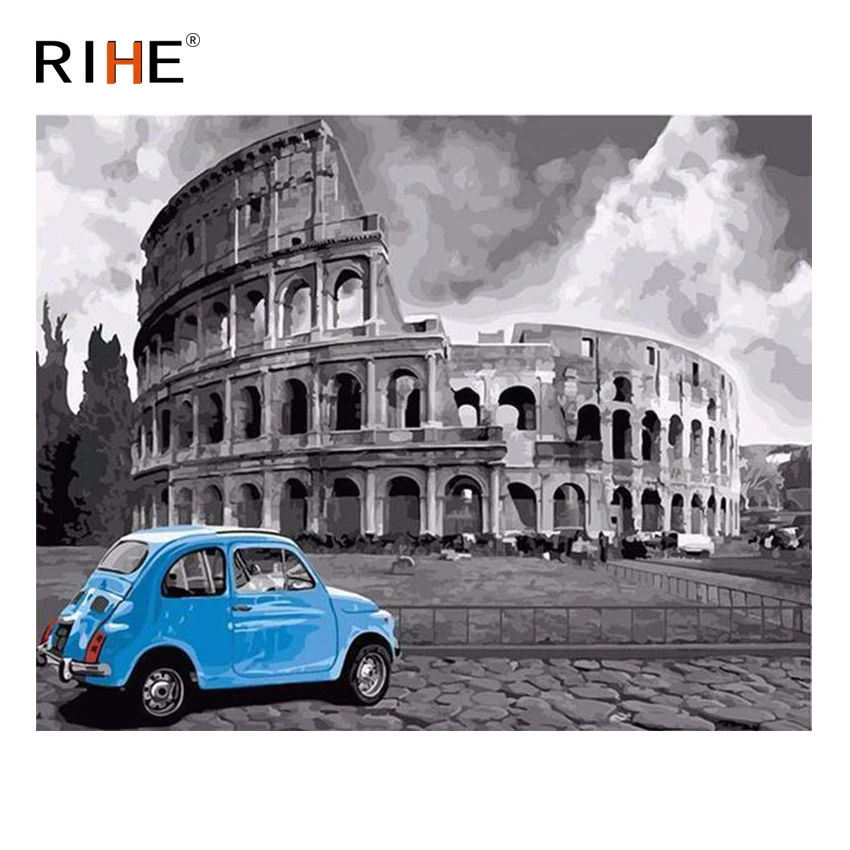 

RIHE Roman Arena Diy Painting By Numbers Abstract Car Oil Painting On Canvas Cuadros Decoracion Acrylic Wall Picture For Room