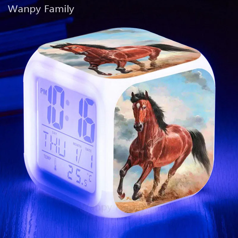 

Galloping Horse LED Alarm Clock 7 Color Changing Glowing Digital Clock Kids Gift Multifunction Desktop Electronic Watches Clock