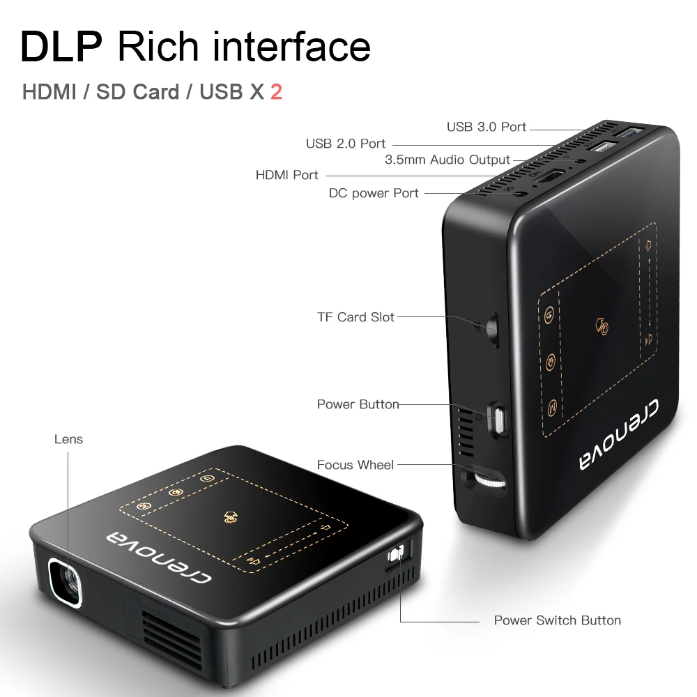 Мини проектор CRENOVA DLP на Android 7.1.2 OS Wi Fi Bluetooth портативный для домашнего кинотеатра