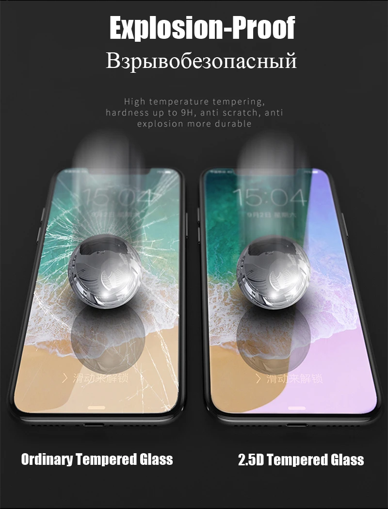 RZP 9H Защита экрана для iPhone X 10 закаленное стекло для Apple iPhone 6 S 7 8X10 Plus защитная пленка 0,3 мм 9H