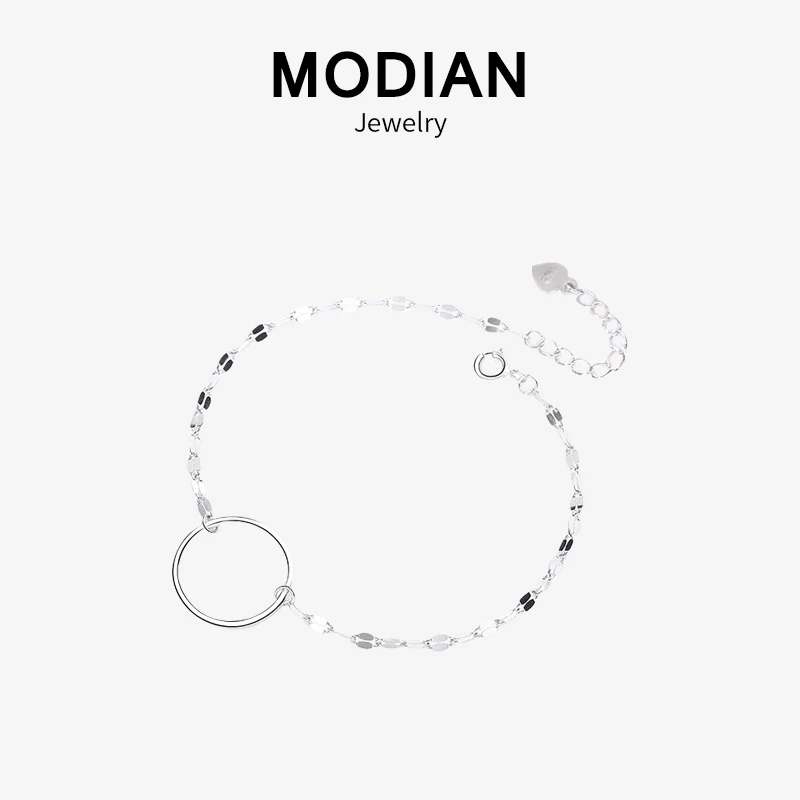 Modian,, 925 пробы, Серебряный круг и сердце, звено цепи, браслеты и браслеты для женщин, Настоящее серебро, хорошее ювелирное изделие, подарок