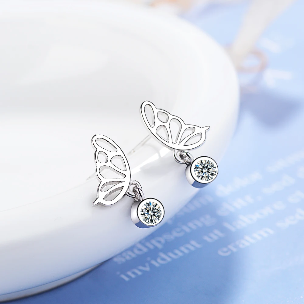 

XIYANIKE 925 Sterling Silver Stud Earring Luxury Zircon Angel Wing Earrings Fashion Wedding Silver Jewelry For Women New VES6115