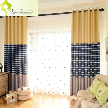 

Modern Striped Printed Thick Blackout Curtains for Living Room Faux Linen Curtains for Bedroom Window Curtains for Kids 1 PC