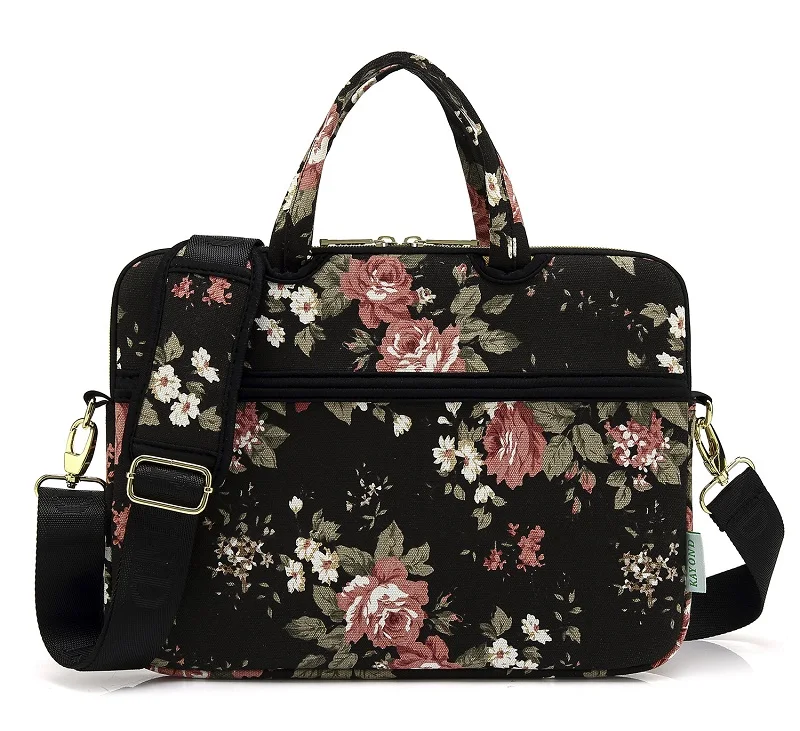 Портативная сумка-мессенджер для ноутбука, сумка на плечо для Macbook lenovo Dell 11 12 13 14 15 дюймов, чехол для компьютера, сумки - Цвет: FlowerBlack