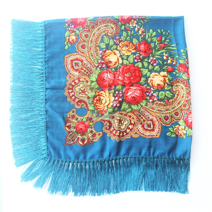 Luxury Brand Winter Russian Fringe Big Scarves Floral Printed Scarf Shawl Gift Cotton Lady Warm Square Wrap Sunshade Scarves