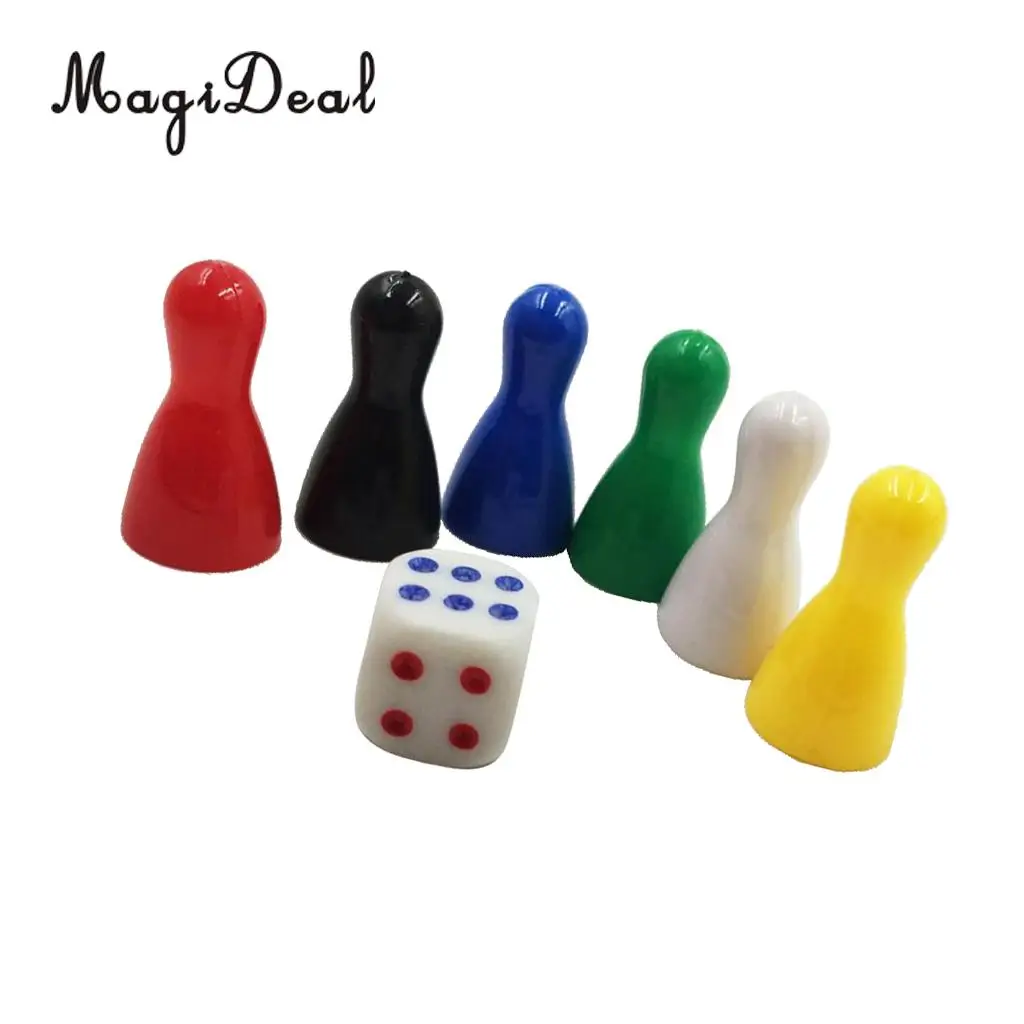 6Pcs Durable Plastic Colorful Pieces Pawn Chess Plastic Pieces Dice Set for Board Card Games for Kids Birthday Gift Accessories