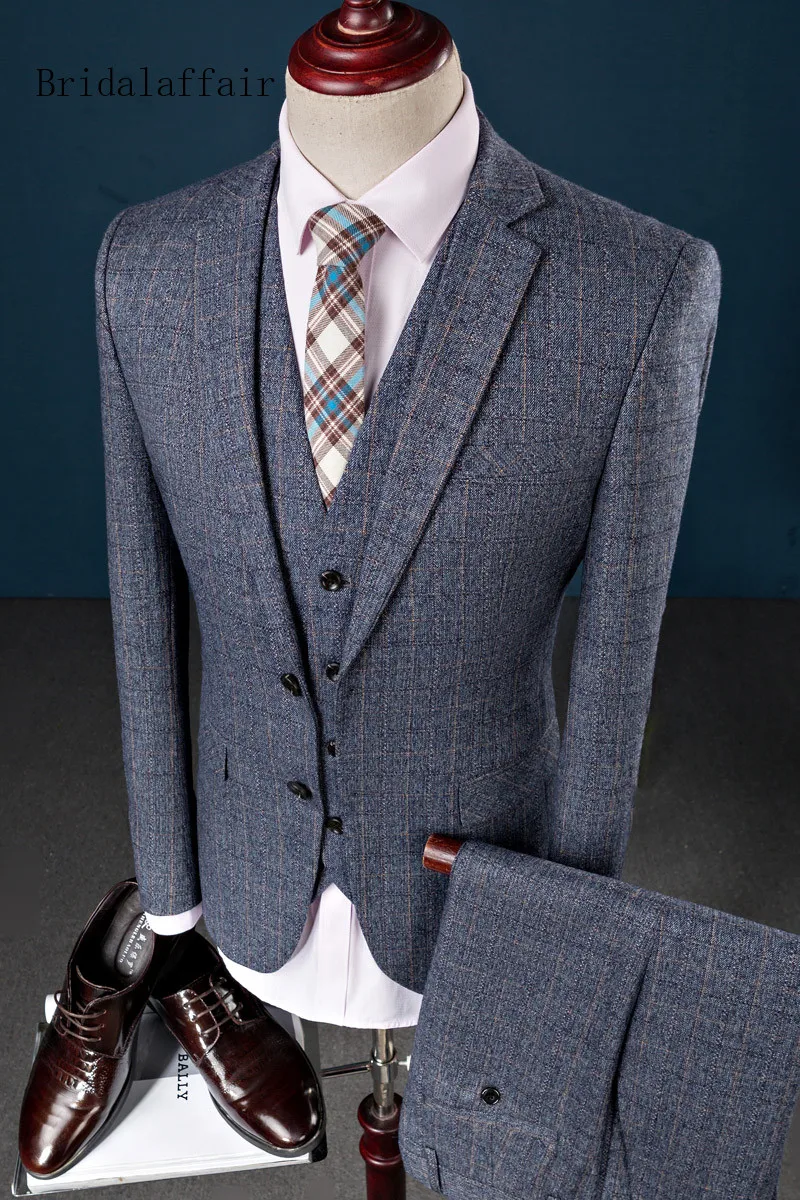 Bridalaffair классический мужской костюм комплект из 3 предметов Terno Masculino две кнопки клетчатые костюмы Бизнес Повседневное Стиль Slim Fit Куртка Брюки