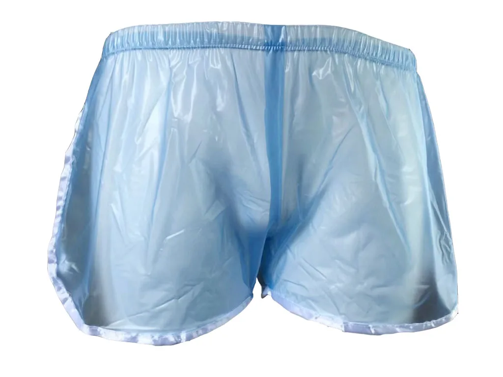 ABDL спортивные тянущиеся Пластиковые Брюки цвет прозрачный синий