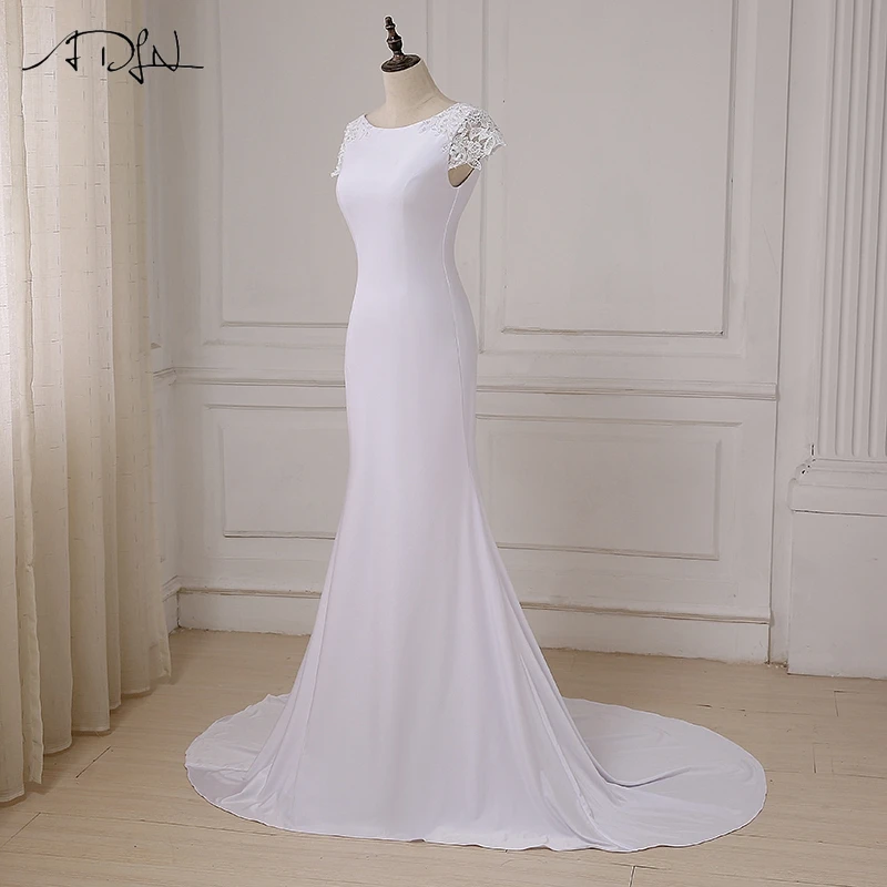 ADLN New Long White Mermaid Wedding Dresses Cheap Scoop Neck Open Back Beach Boho Wedding Gowns Court Train Robe De Mariage