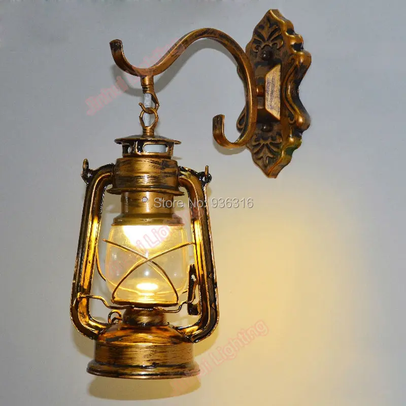 antique Copper Vintage Lantern Wall Lamp Personalized Kerosene Lamp Fashion Iron Wall Lights ...