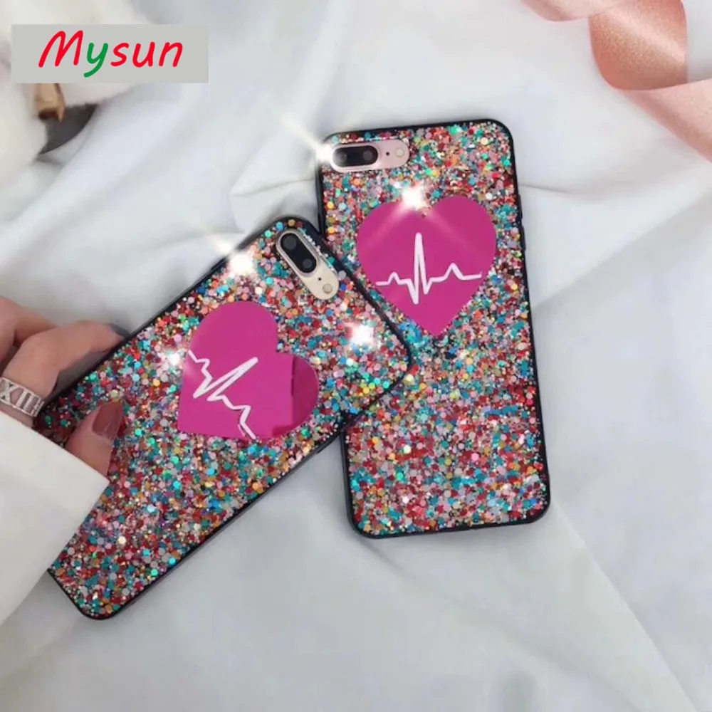 Блестящий зеркальный чехол с сердцем для iPhone 6 6s 7 8 plus модный розовый X Аксессуары