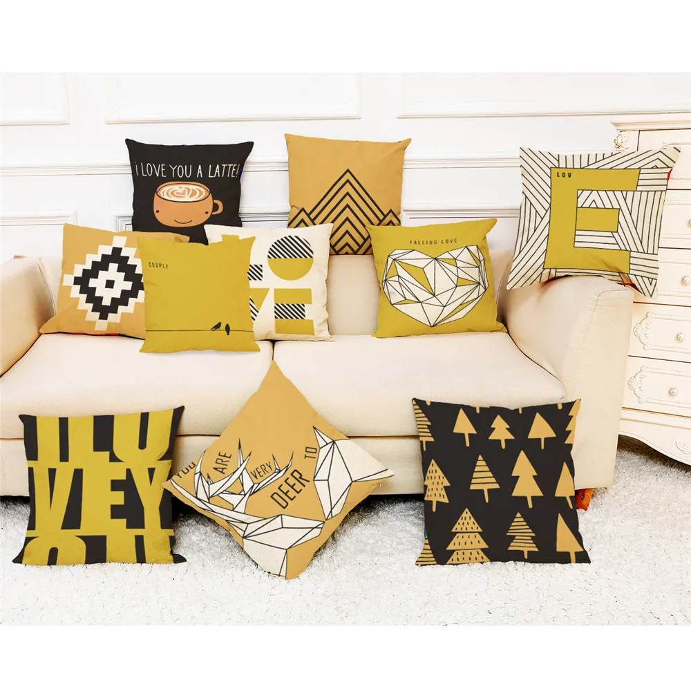 

New Pillow Case 45*45 Home Decor Cushion Cover Yellow Geometric Creative Design Cushion Cover Sofa Seat Linen Throw Pillowcase