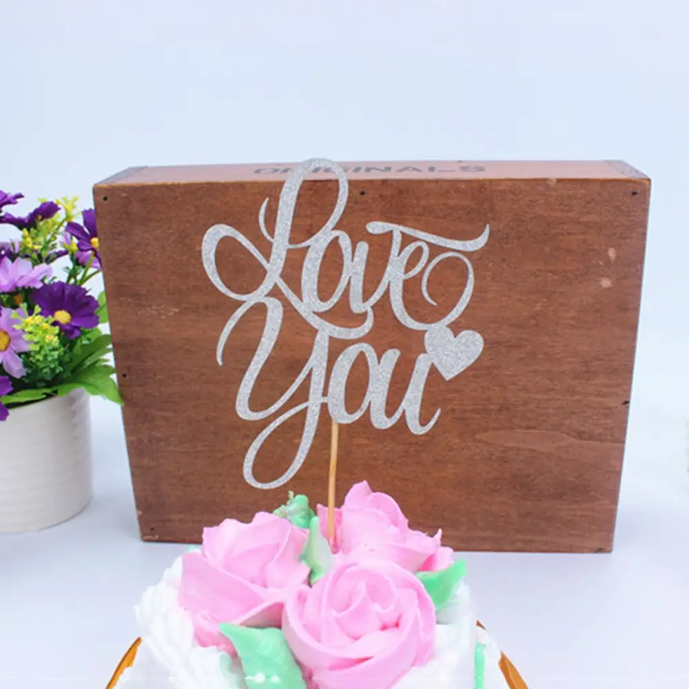 Многоформенный Топпер для кексов флажки для торта с бумажной соломинкой для свадьбы, дня рождения, вечеринки, украшения для выпечки - Цвет: Love You Silver