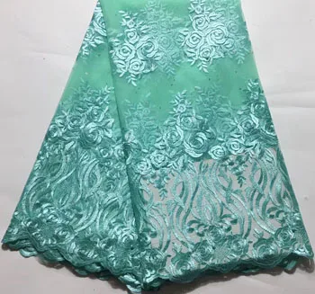 

2019 High Quality African Lace Fabric French Net Embroidery Tulle Lace Fabric For Nigerian Wedding Party Dress HSH021