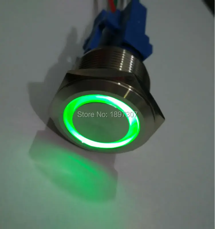 

22mm Resettable vandal-Resistant Electric Car Push button Switch With 12V Green Ring LED switch connector with 15cm Wiring harne
