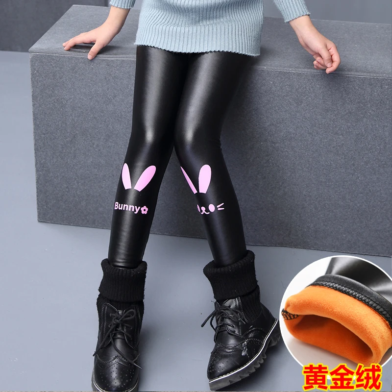 

Warm Winter Girls Leggings Faux Leather PU Skinny Gold Velvet Kids Pants Trousers for Girl Leggins Bambina Getry Pantalones
