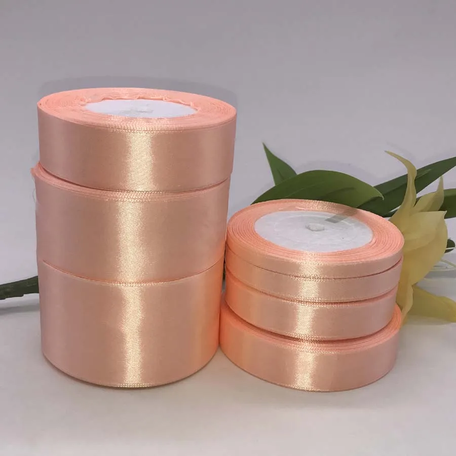 

25Yards 22meter Ivory Pink Silk Satin Ribbon for needlework Wedding Party Decoration Christmas Apparel Sewing Fabric gift DIY
