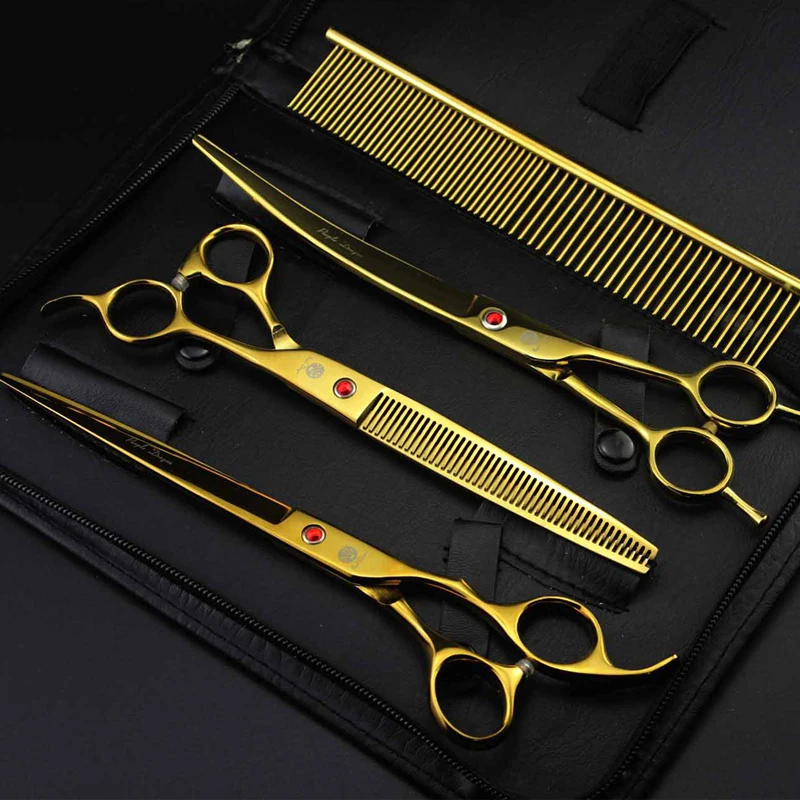 

8.0 inch Pet Scissors sets Pet Grooming Shears Scissors Straight & thinning & Curved scissors Dog Grooming Scissors