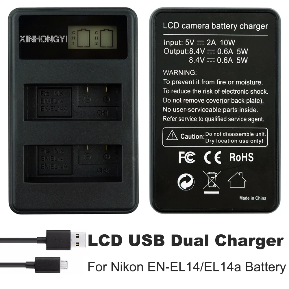 

EN-EL14 Battery Charger ENEL14 en el14a LCD USB Dual charger for Nikon camera D3100 D3200 D3300 D5100 D5200 D5300 P7100 P7700