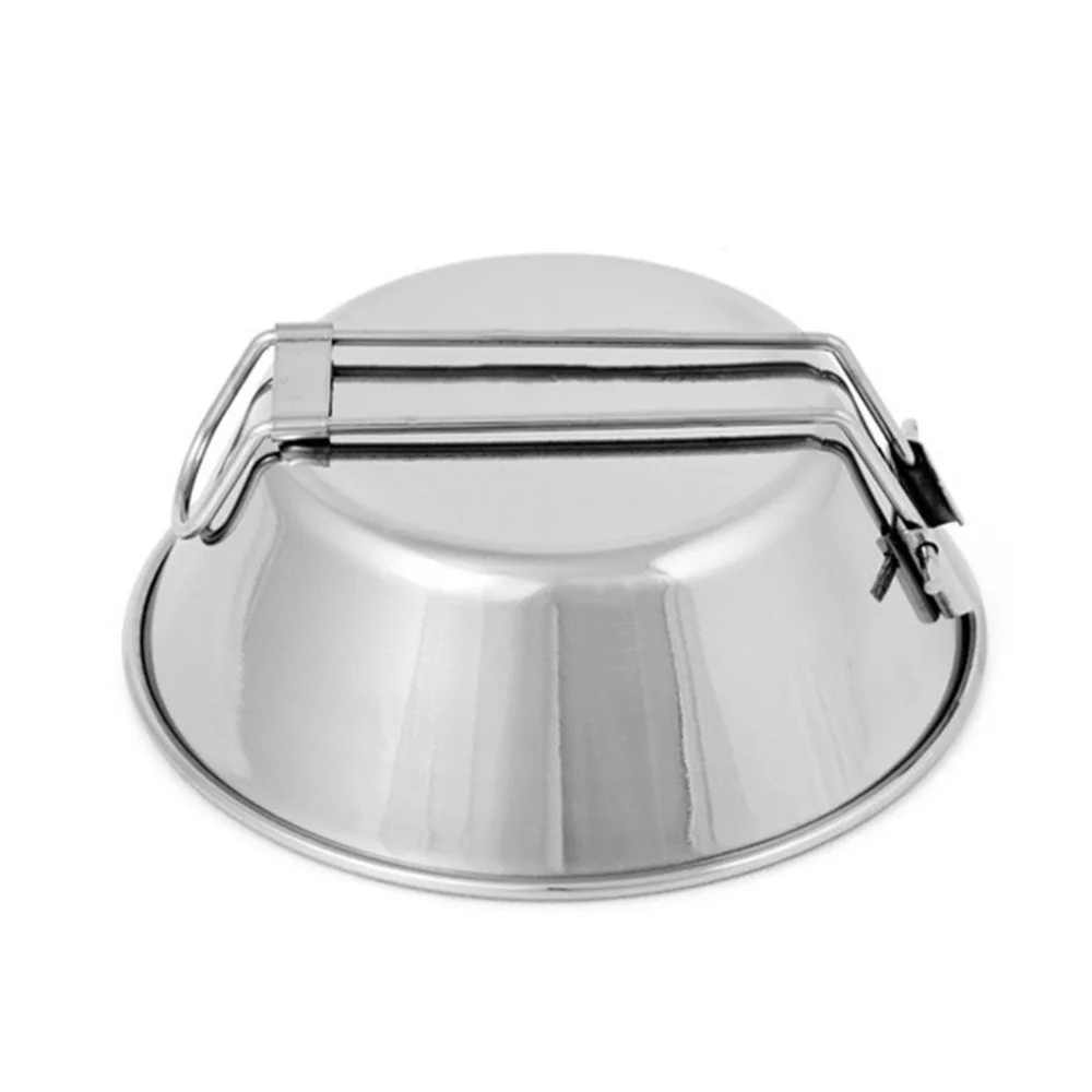 Tazón de Acero inoxidable Mango Plegable Al Aire Libre de Picnic Vajilla de Camping Utensilios de Cocina Portátil de Ahorro de Espacio Plegable Tazón Herramienta de Cocina