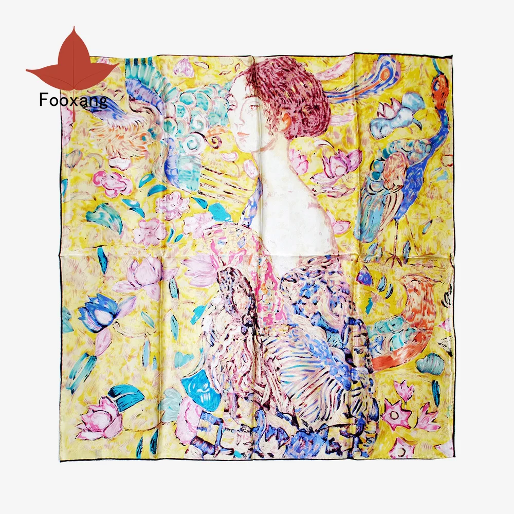 

100% Silk Scarf Square Style Woman Headband Necktie Art Works Painting Female Wraps Hair Accessories For Bag Handmade Hem