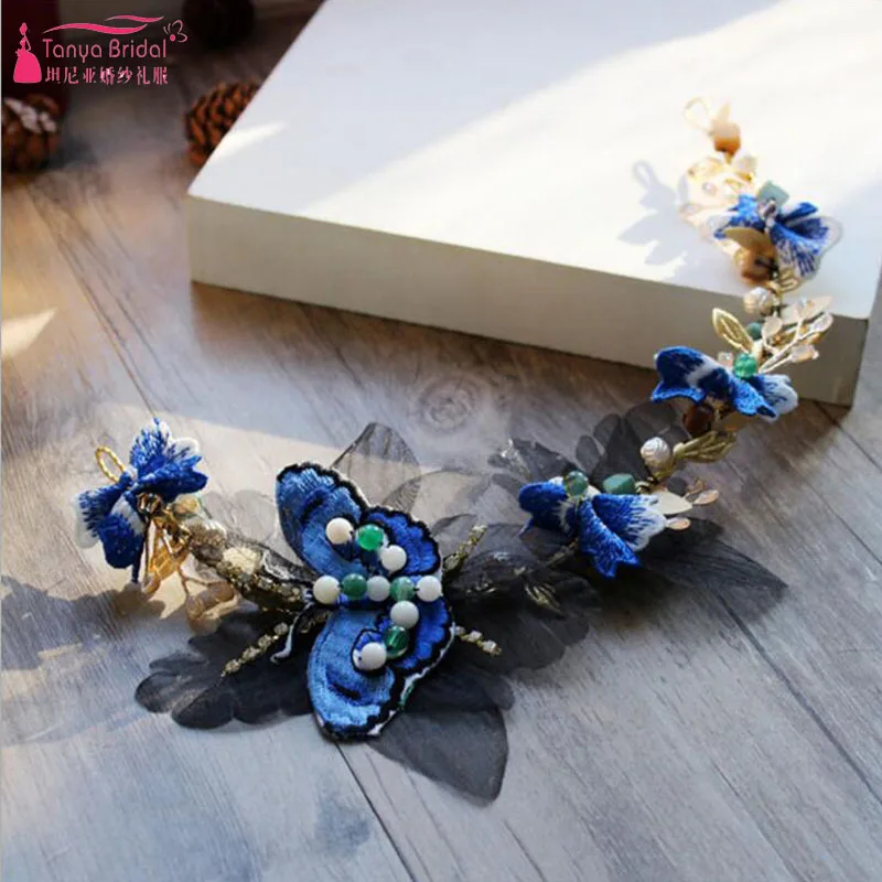 

Blue butterfly Headwear Flower Fairy Mori Fashion Hair Decoration for Brides Wedding Accessories ZH014
