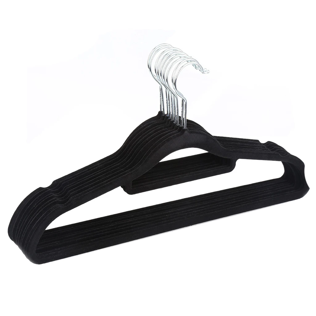 Промо-акция! Комплект из 10 нескользящих ультратонких вешалок для взрослых на 360 градусов с петлей, с завязками на плечах - Цвет: Black