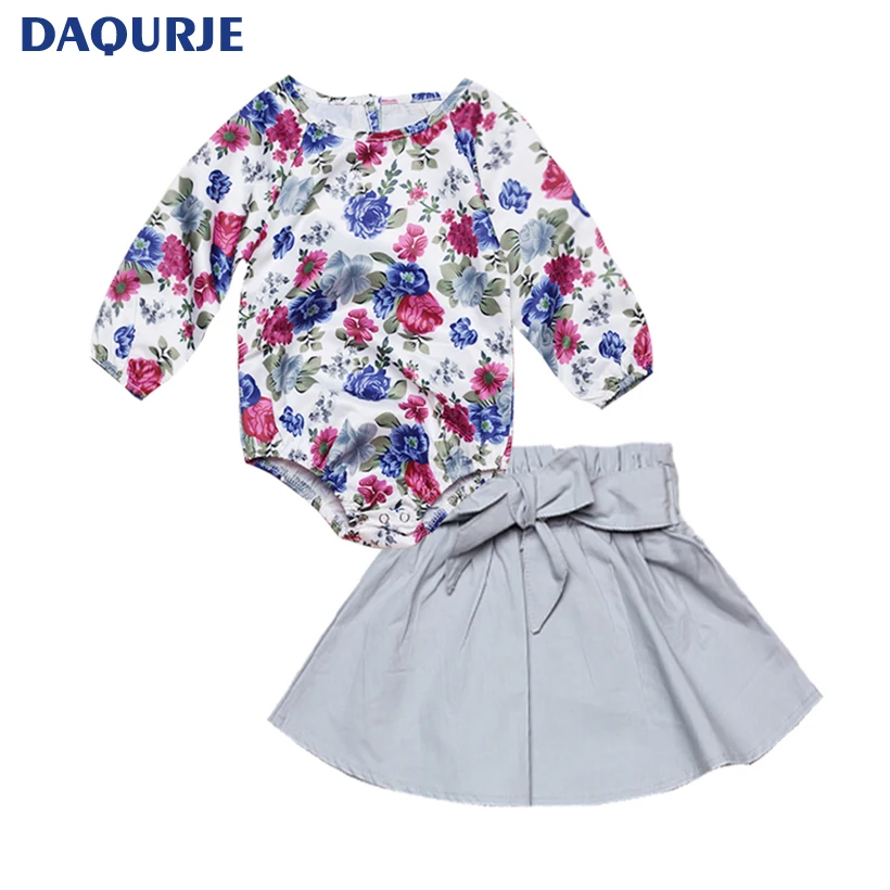 

Autumn Newborn Baby Girls Clothes Sets Long Sleeve Floral Clothes bowknot Skirt Outfit Set Fashion Baby Girl 0-24M Clothing Set