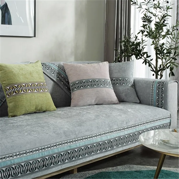 Нескользящий однотонный чехол для дивана с вышивкой, кружевной чехол для дивана для гостиной, диванная подушка, полотенце для поручней - Цвет: D