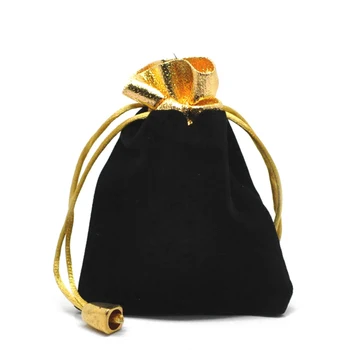 

50Pcs Black Flannel Drawstring Pouches Jewelry Gift Bags 12x9cm