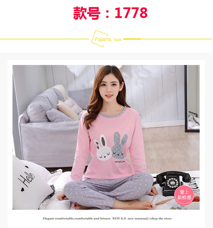 Womens Pajamas Sets Long sleeve cotton pajamas suit Women spring cartoon casual sleepwear long Pyjamas for women XXXL