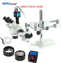 Luckyzoom 3.5X-90X Simul-Focal двойной стрелы стенд Тринокулярный Стерео зум микроскоп 14MP HDMI камера 144 шт. кольцевой светильник Microscopio