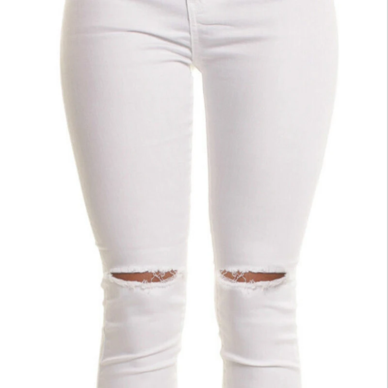Осенние белые рваные Узкие рваные джинсы женские джеггинсы крутые джинсовые с высокой талией женские брюки-Капри узкие черные повседневные джинсы