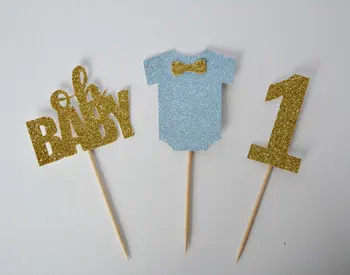 

GLITTER oh baby birthday Gender Reveal cupcake toppers baptism Christening party decoration doughnut food toothpicks