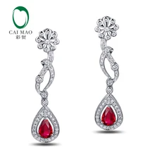 Caimao ювелирные изделия 18KT Белое золото 4x6 жумчужный разрез 0.81ct РУБИН& 0.43ct алмаз обручальные серьги