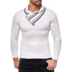Модные Для мужчин в полоску с высоким воротом и длинными рукавами зимний свитер Slim Fit Перемычка Топ