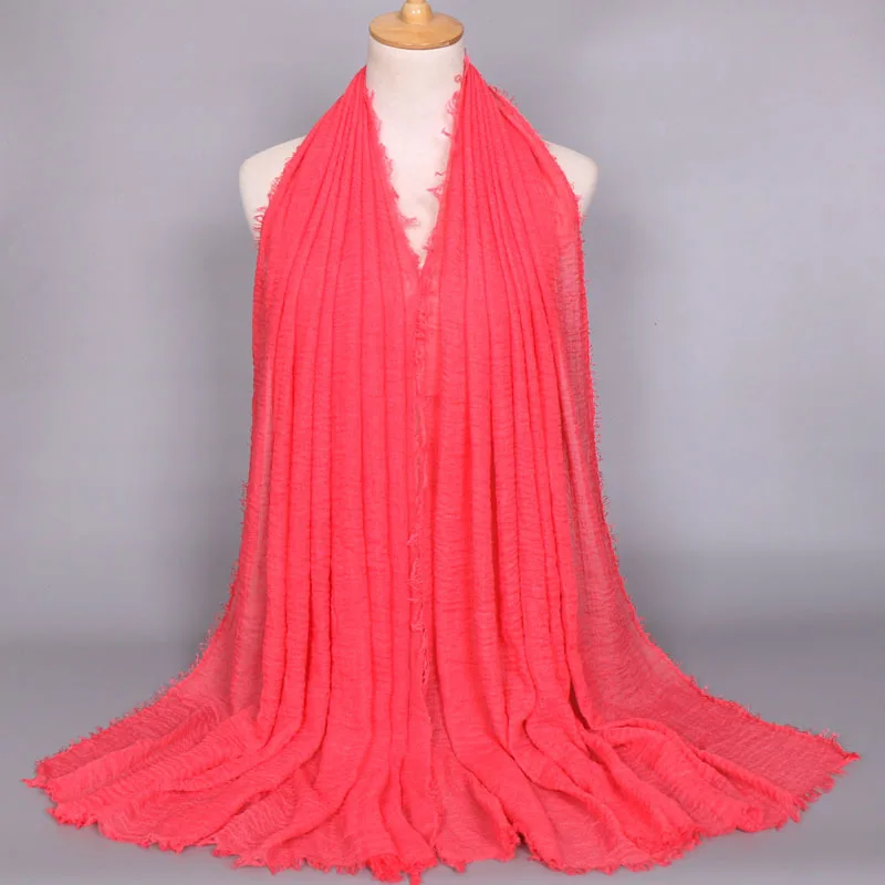 Pleated cotton monochrome ethnic wind cotton linen hair scarf female scarf shawl hijab