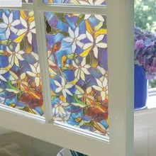 3D ПВХ Красочный цветочный узор статическая стеклянная пленка матовое непрозрачное стекло изоляция балкон наклейки на окно в ванную Raamfolie