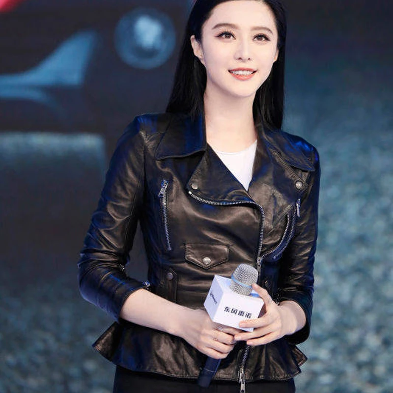

Free shipping,Brand fashion black Genuine leather womens jackets.Asian plus size female 100% sheepskin street jacket,sales.