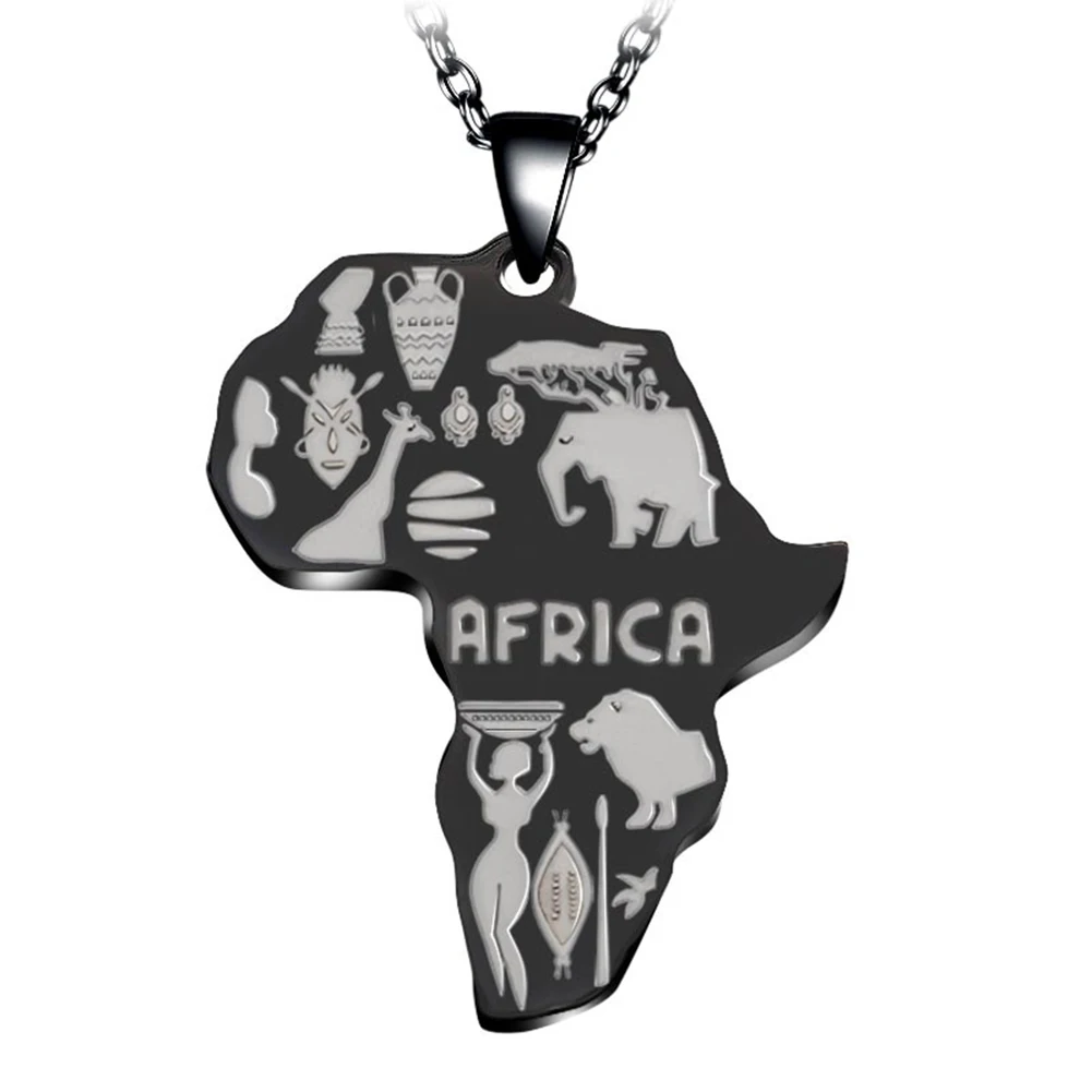 Кулон Карта Африки ожерелье для женщин мужчин эфиопские ювелирные изделия серебро, золото, черный, розовое золото - Окраска металла: Родиевое покрытие