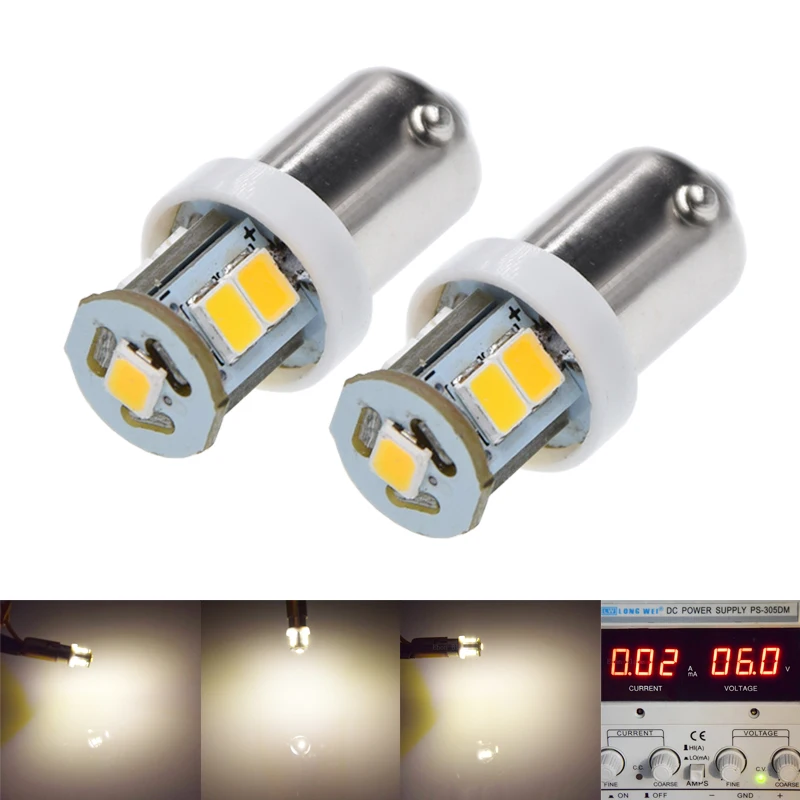 

2Pcs BAX9S H6W LED Backup Brake Parking Reverse Light Bulbs 7 SMD 2835 DC6V Warm White 4300K Car Lights