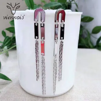 

Viennois Tassel Earrings For Women Long Drop Silver Color Geomertic Earrings Female Party Jewelry 2019