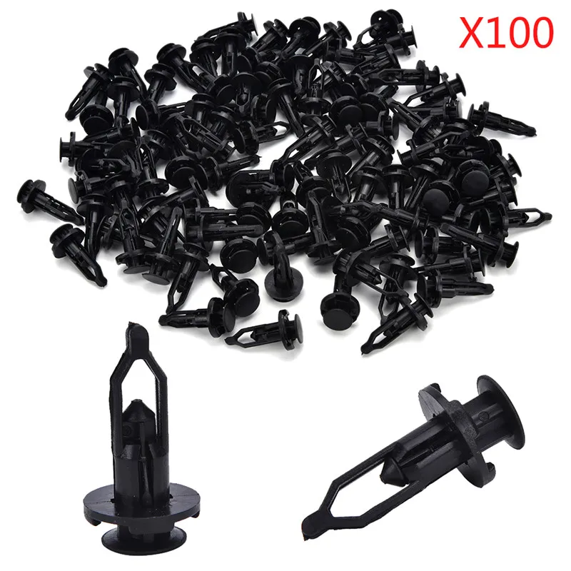 100X 9mm Car Door Black Trim Fender Clips Plastic Rivets Fastener for