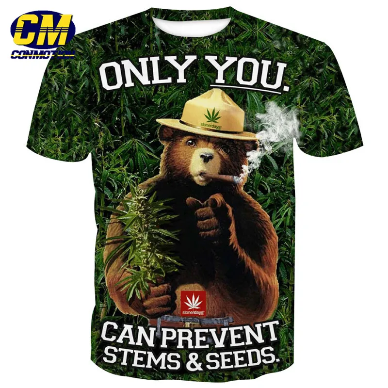 

ConMotion Smoke Bear Leaf Print Fashion Neutral Short Sleeve T-shirt EUR Size